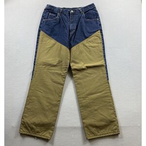 Field & Stream Jeans Mens 33x29 Blue Tan Flannel Lined Relaxed Straight Denim